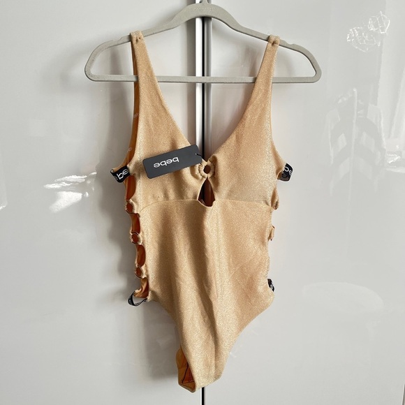HOST PICK ⭐️ BEBE NWT Gold Metallic Cut-Out One Piece Swimsuit, Size XL - Picture 2 of 9